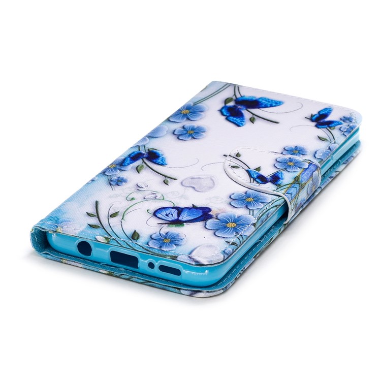 Pattern Printing PU Leather Magnetic Wallet Stand Mobile Phone Cover for Samsung Galaxy S9 Plus SM-G965 - Blue Flower and Butterfly-4