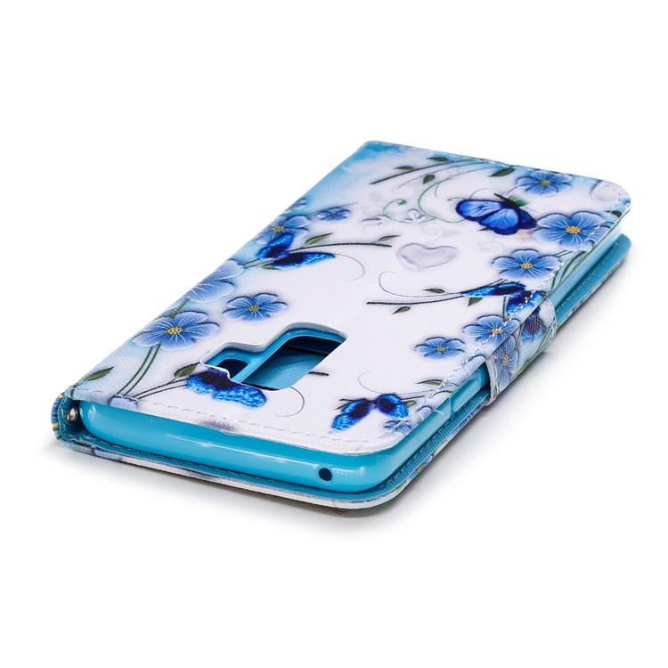 Pattern Printing PU Leather Magnetic Wallet Stand Mobile Phone Cover for Samsung Galaxy S9 Plus SM-G965 - Blue Flower and Butterfly-5