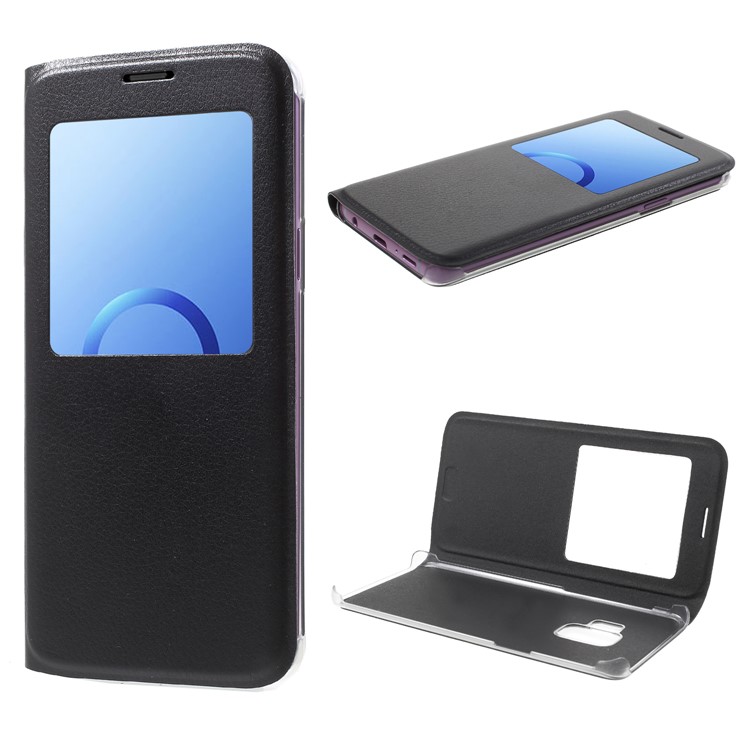 Litchi Texture View Window Leather Case for Samsung Galaxy S9 G960 - Black-1