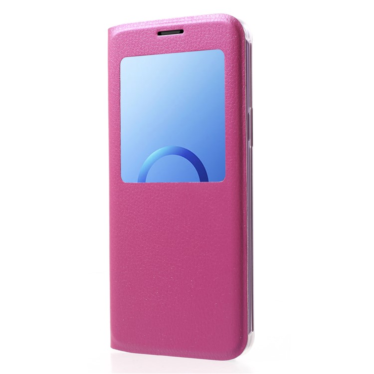 Litchi Texture View Window Leather Phone Flip Case for Samsung Galaxy S9 G960 - Rose-3