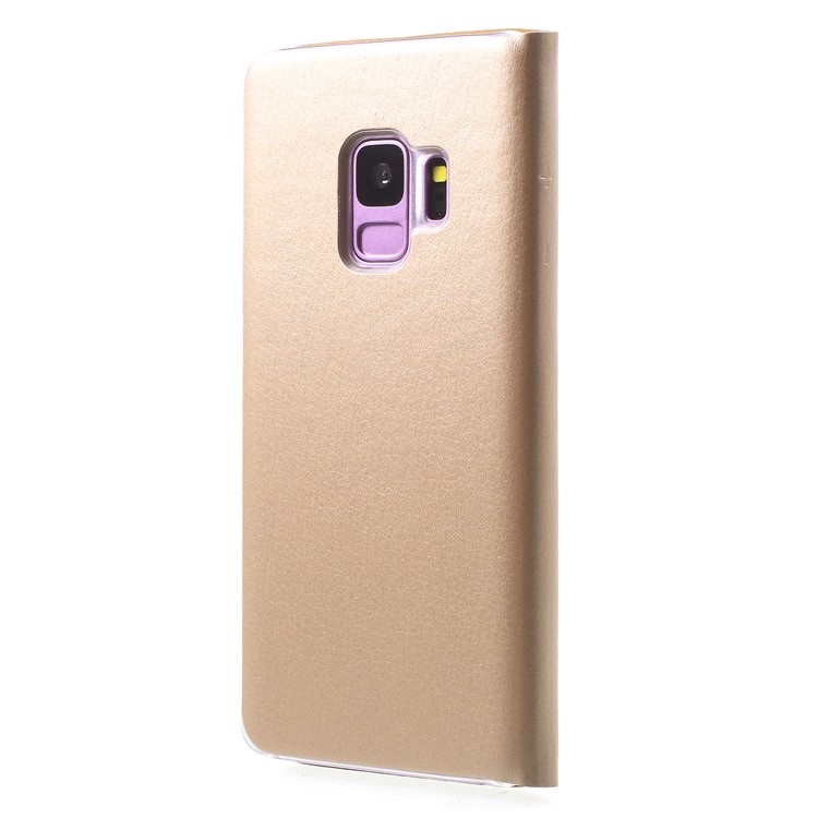 Litchi Texture View Window Leather Folio Cover Case for Samsung Galaxy S9 G960 - Gold-2