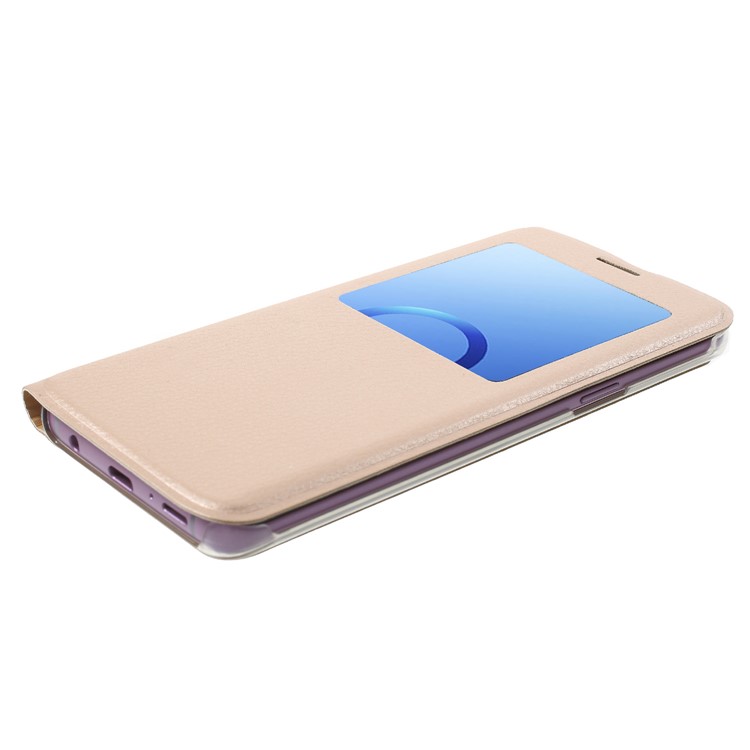 Litchi Texture View Window Leather Folio Cover Case for Samsung Galaxy S9 G960 - Gold-4