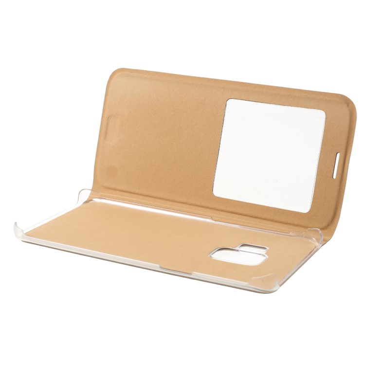 Litchi Texture View Window Leather Folio Cover Case for Samsung Galaxy S9 G960 - Gold-5