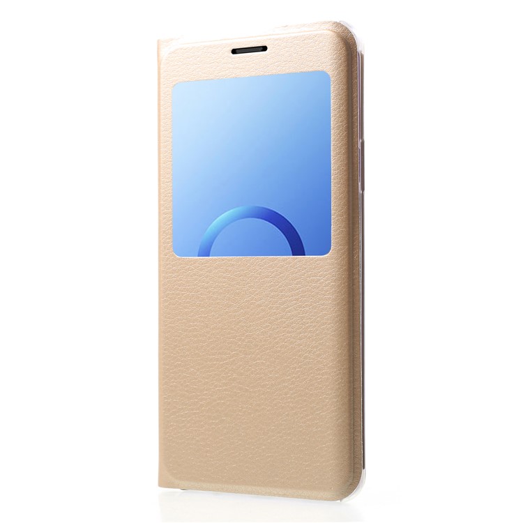 Litchi Texture View Window Leather Mobile Phone Case for Samsung Galaxy S9+ SM-G965 - Gold-3