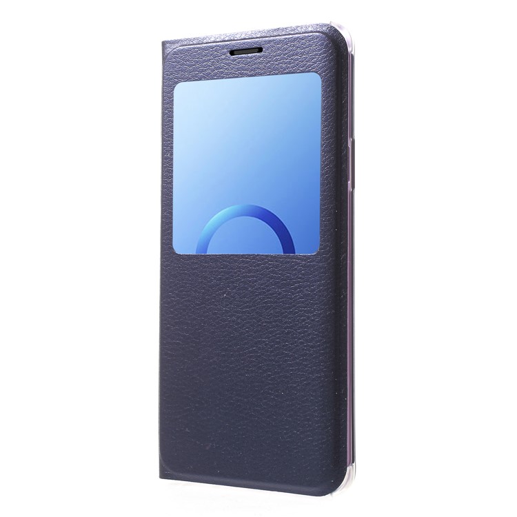 Litchi Texture View Window Leather Cell Phone Case for Samsung Galaxy S9+ SM-G965 - Dark Blue-3