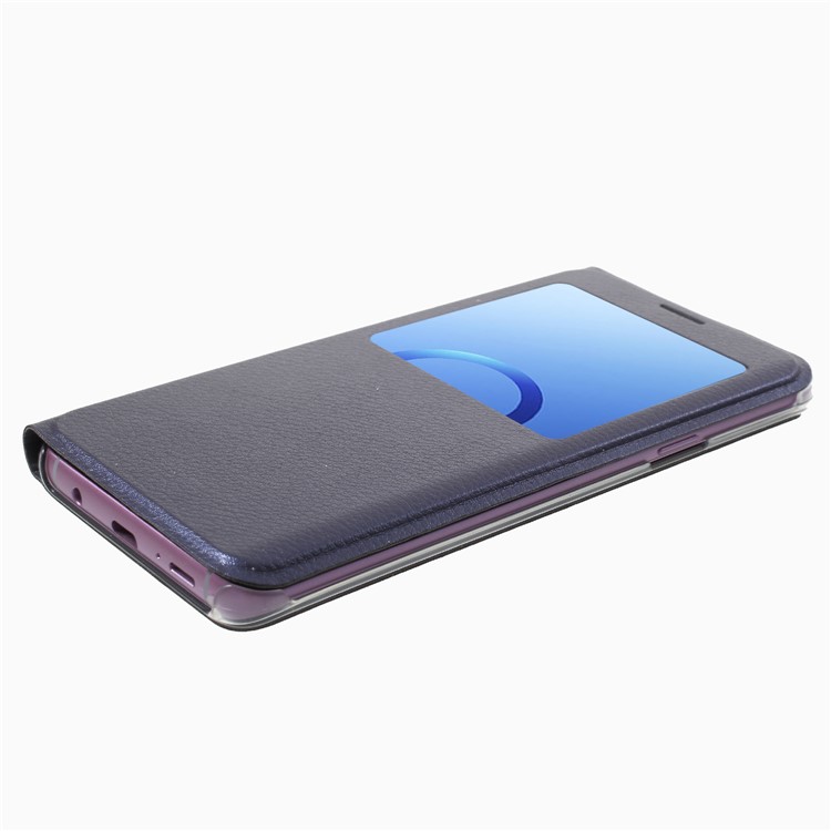 Litchi Texture View Window Leather Cell Phone Case for Samsung Galaxy S9+ SM-G965 - Dark Blue-4
