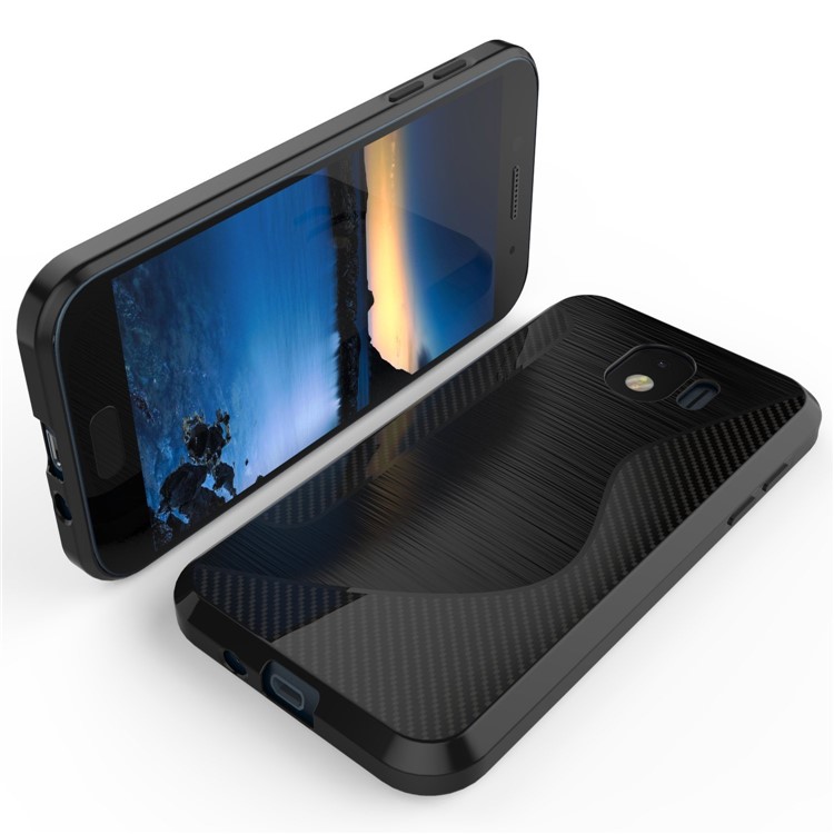 S Shape Carbon Fiber Brushed TPU Case for Samsung Galaxy J2 Pro 2018 - Black-1