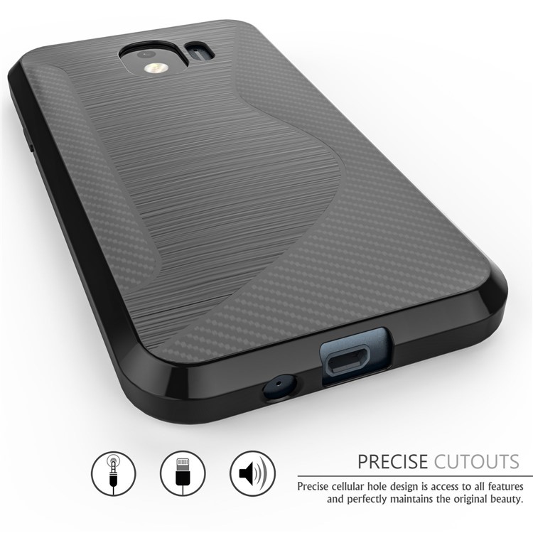 S Shape Carbon Fiber Brushed TPU Case for Samsung Galaxy J2 Pro 2018 - Black-3