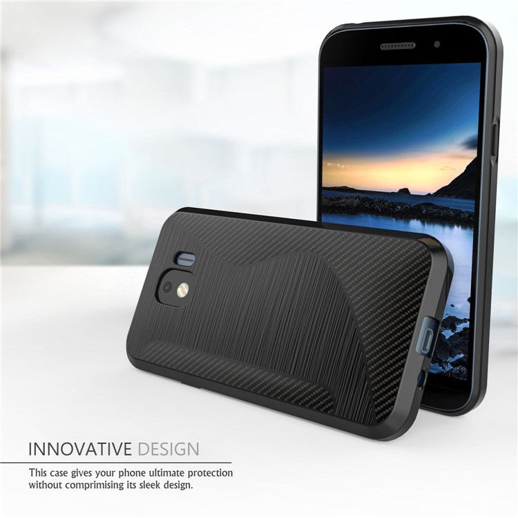 S Shape Carbon Fiber Brushed TPU Case for Samsung Galaxy J2 Pro 2018 - Black-5