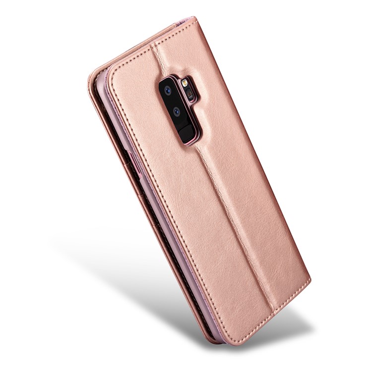 XOOMZ Crazy Horse Texture Leather Wallet Mobile Cover with Stand for Samsung Galaxy S9+ G965 - Rose Gold-3