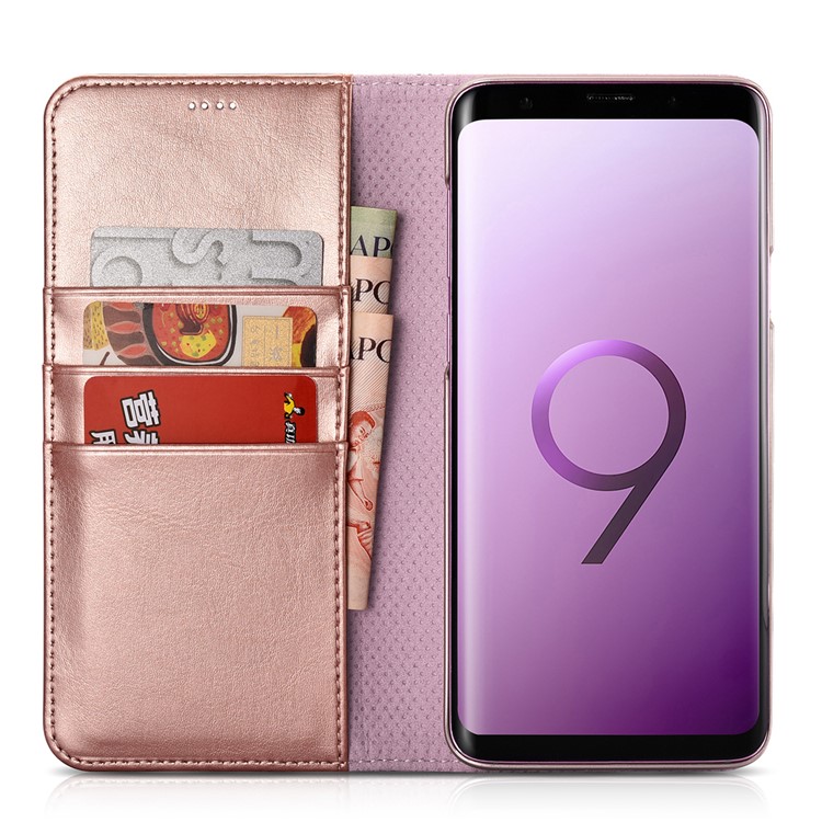 XOOMZ Crazy Horse Texture Leather Wallet Mobile Cover with Stand for Samsung Galaxy S9+ G965 - Rose Gold-6