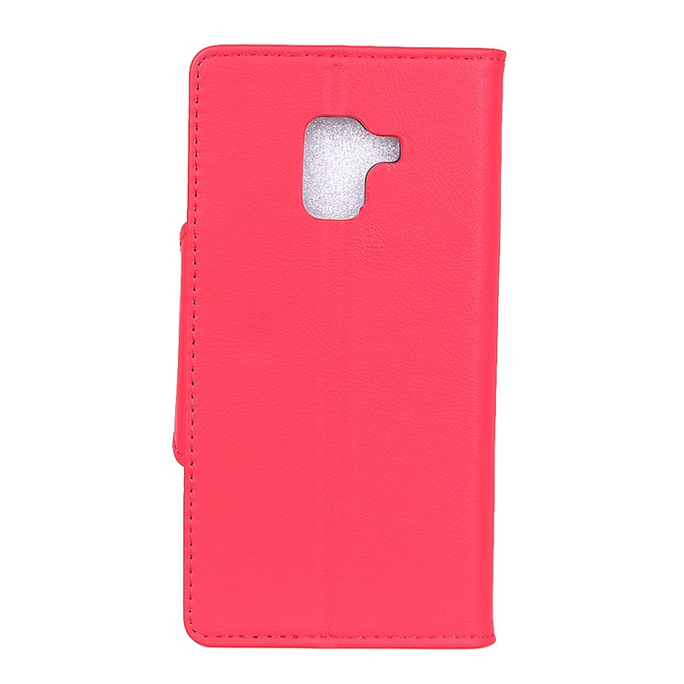 Crazy Horse Textured PU Leather Wallet Cell Phone Cover with Stand for Samsung Galaxy A8 (2018) - Red-2