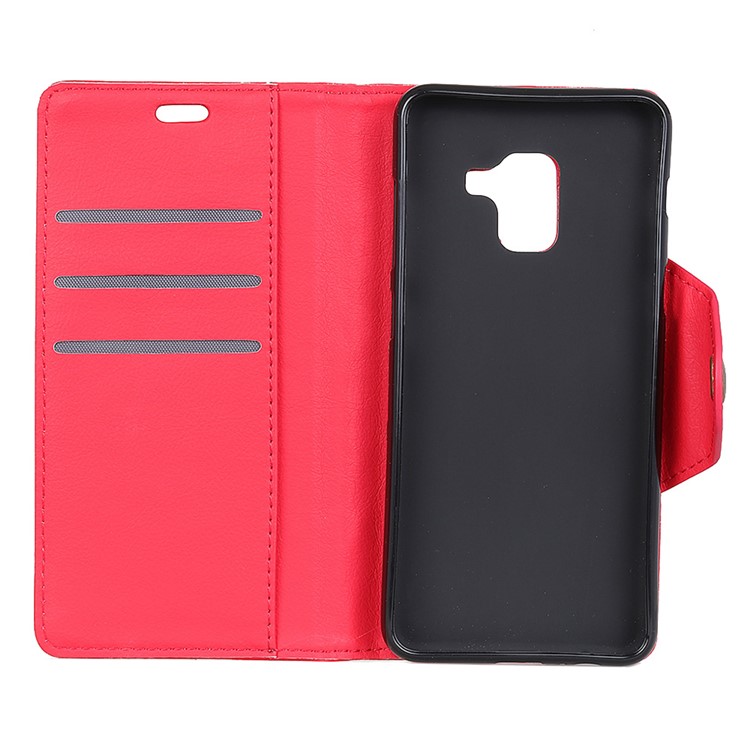 Crazy Horse Textured PU Leather Wallet Cell Phone Cover with Stand for Samsung Galaxy A8 (2018) - Red-3