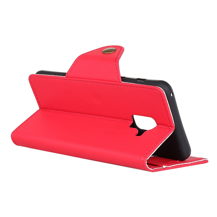Crazy Horse Textured PU Leather Wallet Cell Phone Cover with Stand for Samsung Galaxy A8 (2018) - Red-4