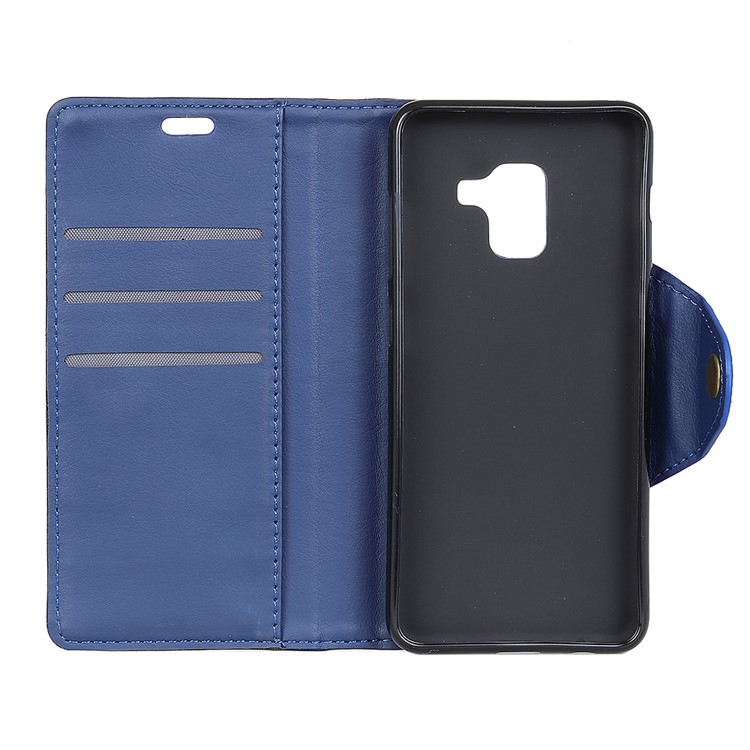 Crazy Horse Textured PU Leather Wallet Stand Mobile Casing for Samsung Galaxy A8 (2018) - Blue-3