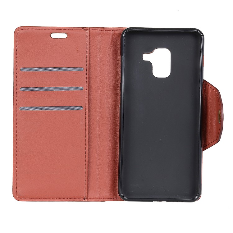Crazy Horse Textured Stand Leather Wallet Mobile Phone Cover Shell for Samsung Galaxy A8 (2018) - Brown-3