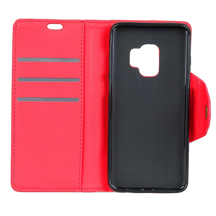 Crazy Horse Textured PU Leather Wallet Phone Shell with Stand for Samsung Galaxy S9 SM-G960 - Red-3