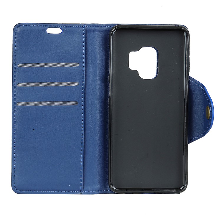 Crazy Horse Textured Stand Wallet Leather Phone Casing for Samsung Galaxy S9 SM-G960 - Blue-3