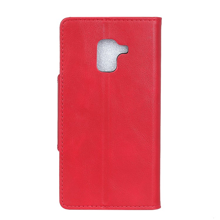 Textured PU Leather Wallet Phone Shell with Stand for Samsung Galaxy A8 (2018) - Red-2