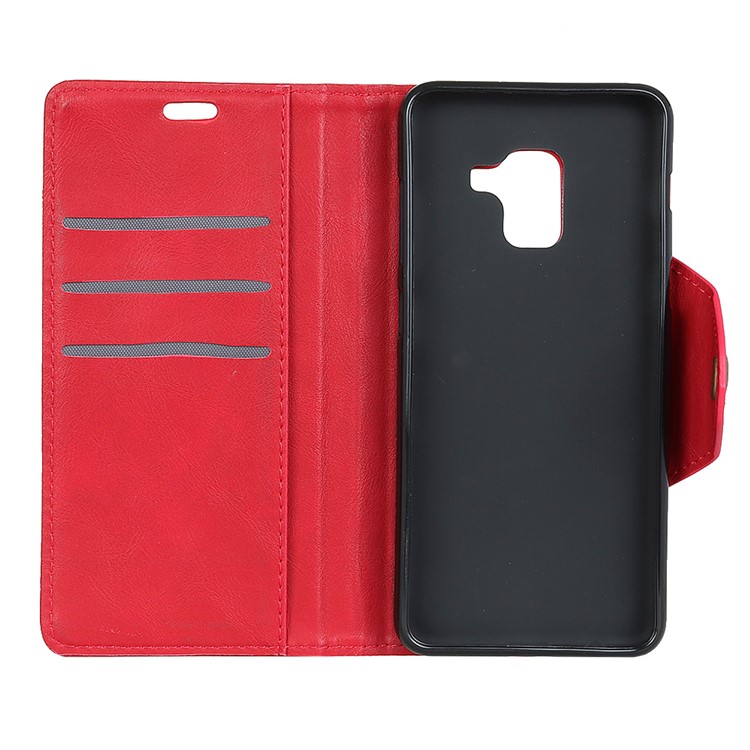 Textured PU Leather Wallet Phone Shell with Stand for Samsung Galaxy A8 (2018) - Red-3