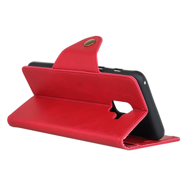 Textured PU Leather Wallet Phone Shell with Stand for Samsung Galaxy A8 (2018) - Red-4
