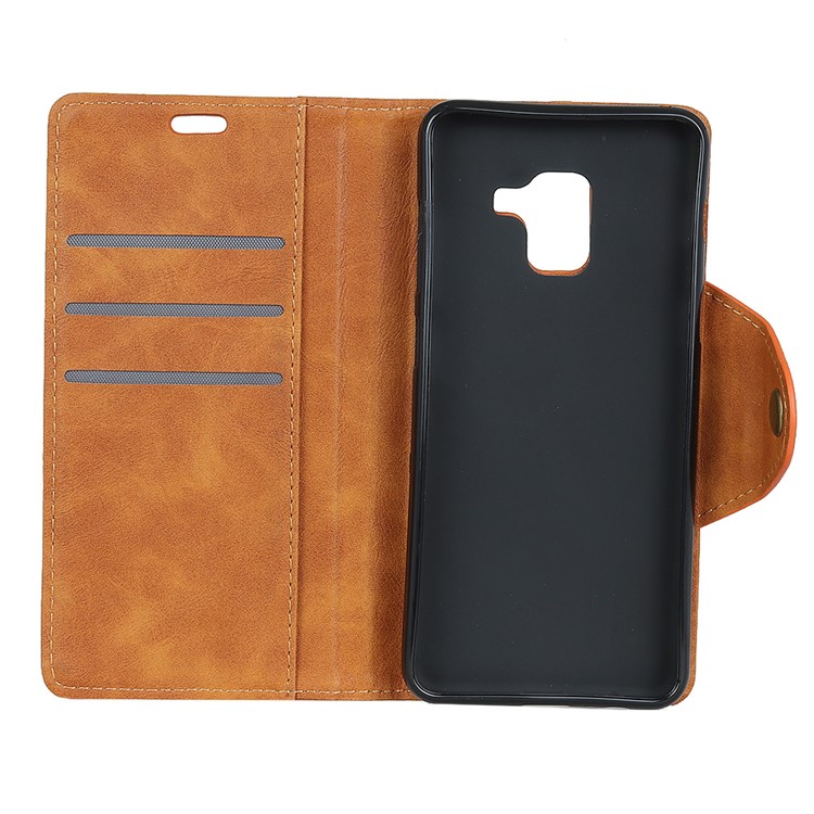 Textured PU Leather Wallet Phone Cover with Stand for Samsung Galaxy A8 (2018) - Brown-3