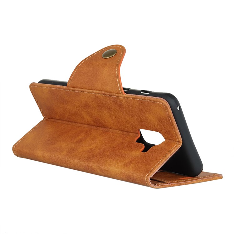 Textured PU Leather Wallet Phone Cover with Stand for Samsung Galaxy A8 (2018) - Brown-4
