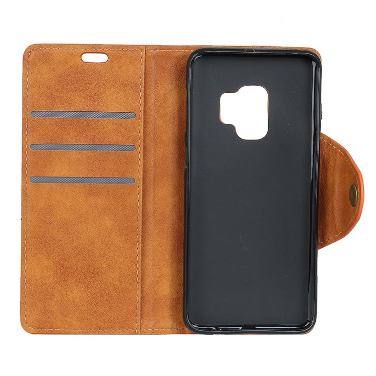 For Samsung Galaxy S9 G960 PU Leather Wallet Stand Folio Casing - Brown-3