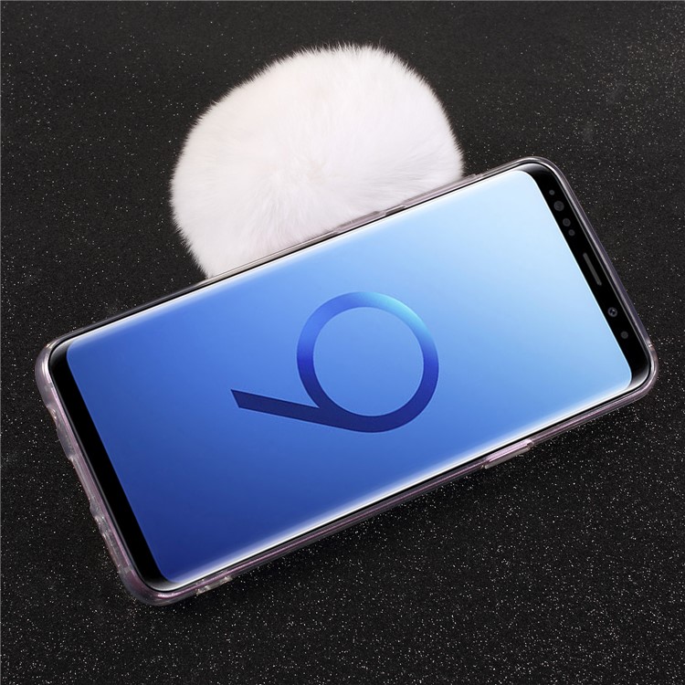 Soft Furry Ball Fingering Holder Mirror Surface TPU Case for Samsung Galaxy S9 SM-G960 - White-3