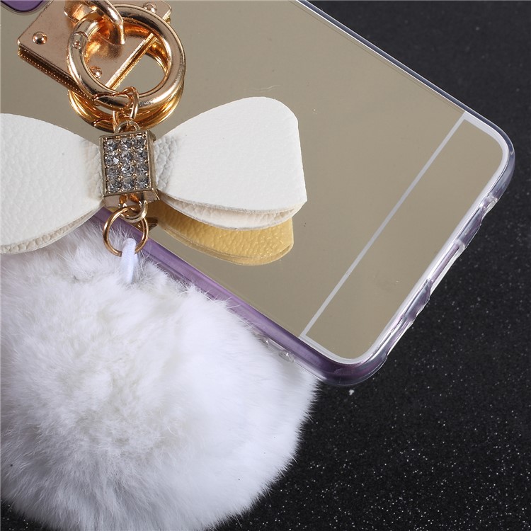 Soft Furry Ball Fingering Holder Mirror Surface TPU Case for Samsung Galaxy S9 SM-G960 - White-4