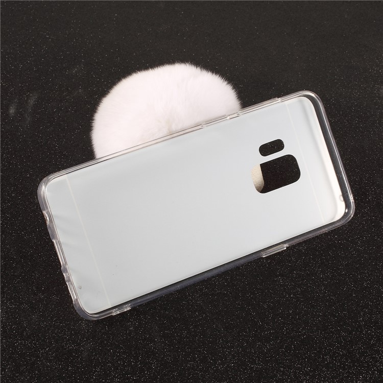 Soft Furry Ball Fingering Holder Mirror Surface TPU Case for Samsung Galaxy S9 SM-G960 - White-5