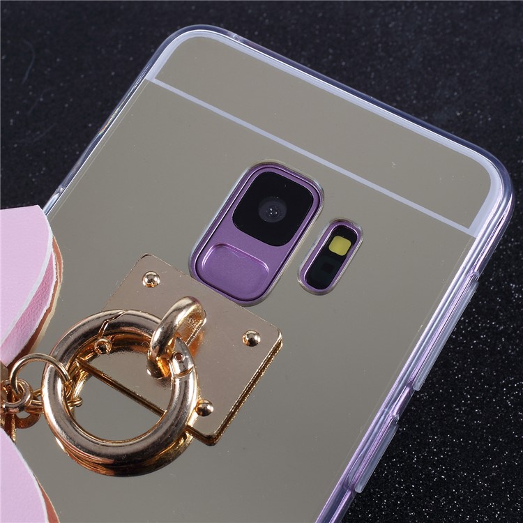 Soft Furry Ball Fingering Holder Mirror Surface TPU Phone Shell for Samsung Galaxy S9 SM-G960 - Pink-3