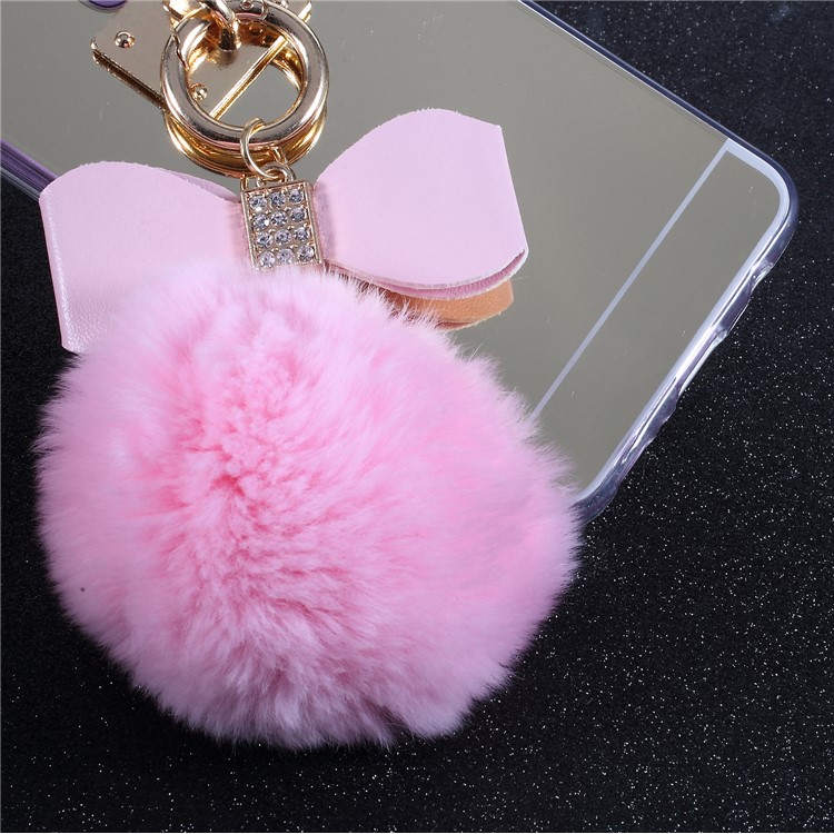 Soft Furry Ball Fingering Holder Mirror Surface TPU Phone Shell for Samsung Galaxy S9 SM-G960 - Pink-4