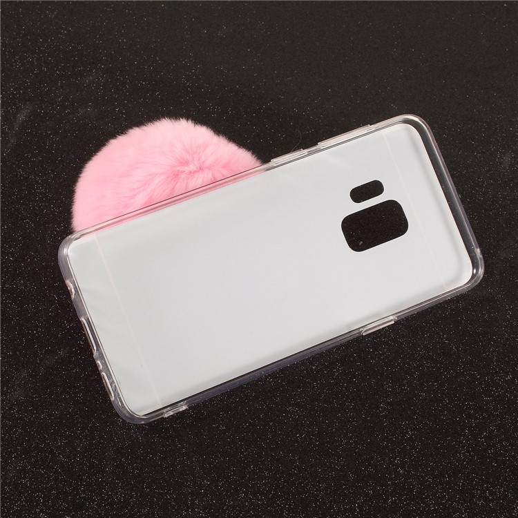 Soft Furry Ball Fingering Holder Mirror Surface TPU Phone Shell for Samsung Galaxy S9 SM-G960 - Pink-5