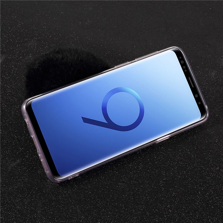 Soft Furry Ball Fingering Holder Mirror Surface TPU Phone Casing for Samsung Galaxy S9 SM-G960 - Black-3