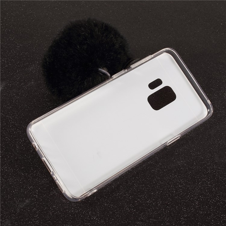 Soft Furry Ball Fingering Holder Mirror Surface TPU Phone Casing for Samsung Galaxy S9 SM-G960 - Black-5