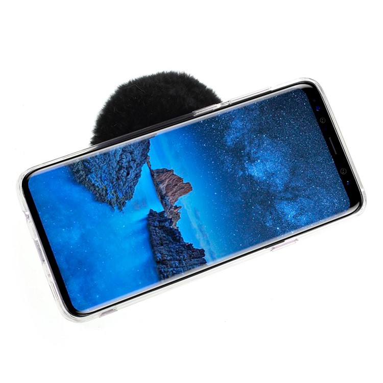 Soft Furry Ball Fingering Holder Mirror-like TPU Case for Samsung Galaxy S9+ SM-G965 - White-2