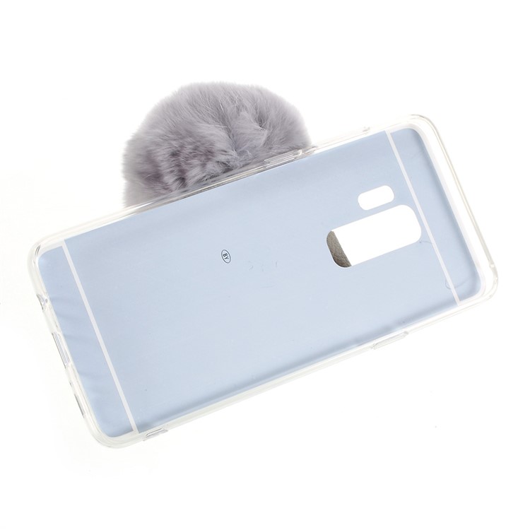 Soft Furry Ball Fingering Holder Mirror-like TPU Back Case for Samsung Galaxy S9+ SM-G965 - Grey-4