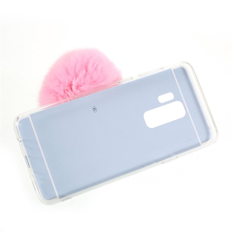 Soft Furry Ball Fingering Holder Mirror-like TPU Cell Phone Case for Samsung Galaxy S9+ SM-G965 - Pink-3