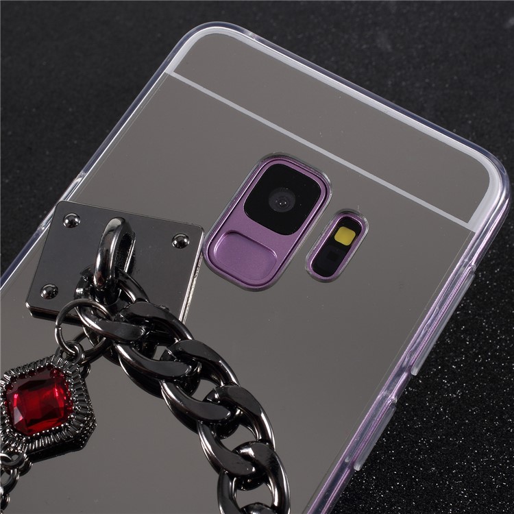 Electroplated Mirror Surface TPU Soft Case with Crystals Links and Fur Ball Decor for Samsung Galaxy S9 G960 - Red-4