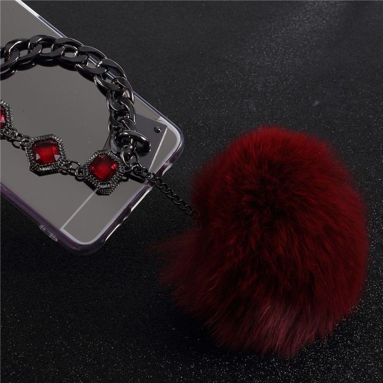Electroplated Mirror Surface TPU Soft Case with Crystals Links and Fur Ball Decor for Samsung Galaxy S9 G960 - Red-5