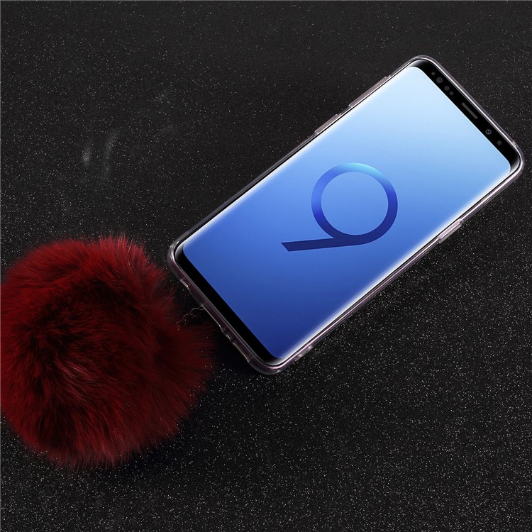 Electroplated Mirror Surface TPU Soft Case with Crystals Links and Fur Ball Decor for Samsung Galaxy S9 G960 - Red-6