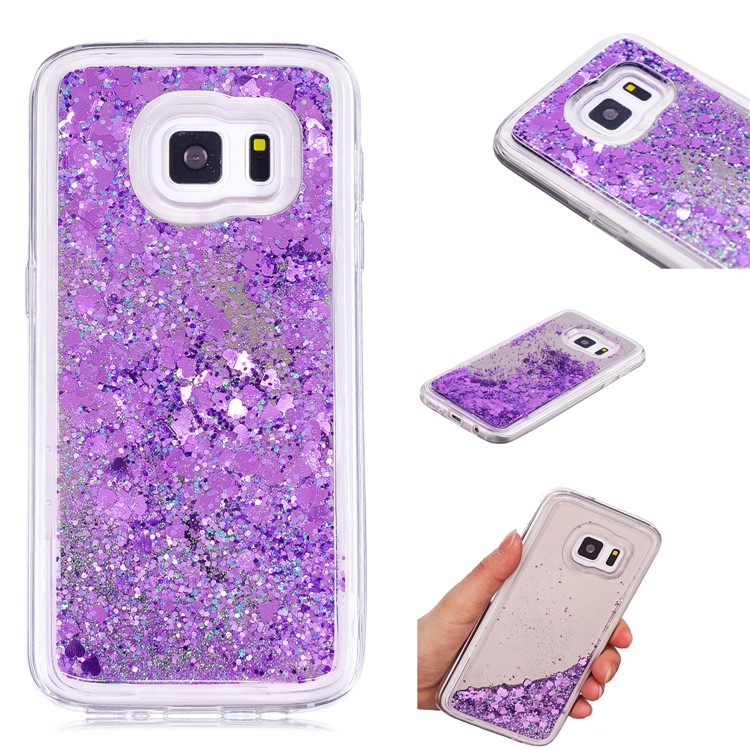 Floating Glitter Sequins Quicksand Mirror Surface TPU Case for Samsung Galaxy S7 G930 - Purple-1