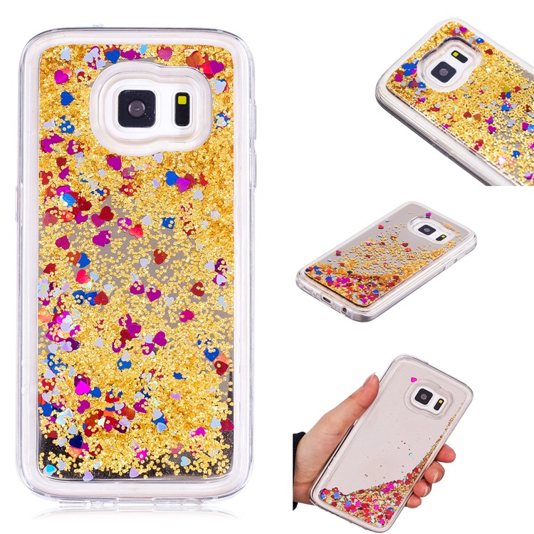 Floating Glitter Sequins Quicksand Mirror Surface TPU Cover for Samsung Galaxy S7 G930 - Gold-1