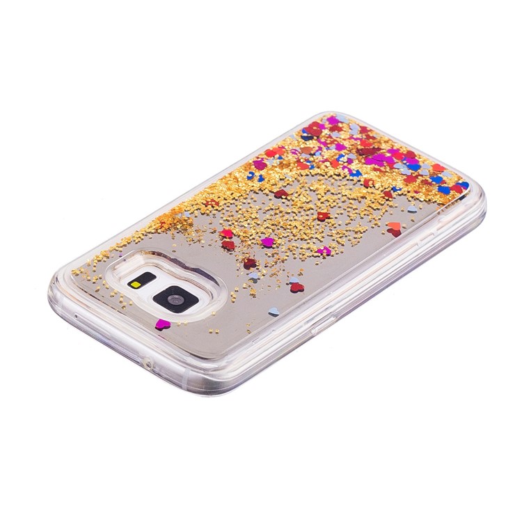 Floating Glitter Sequins Quicksand Mirror Surface TPU Cover for Samsung Galaxy S7 G930 - Gold-5