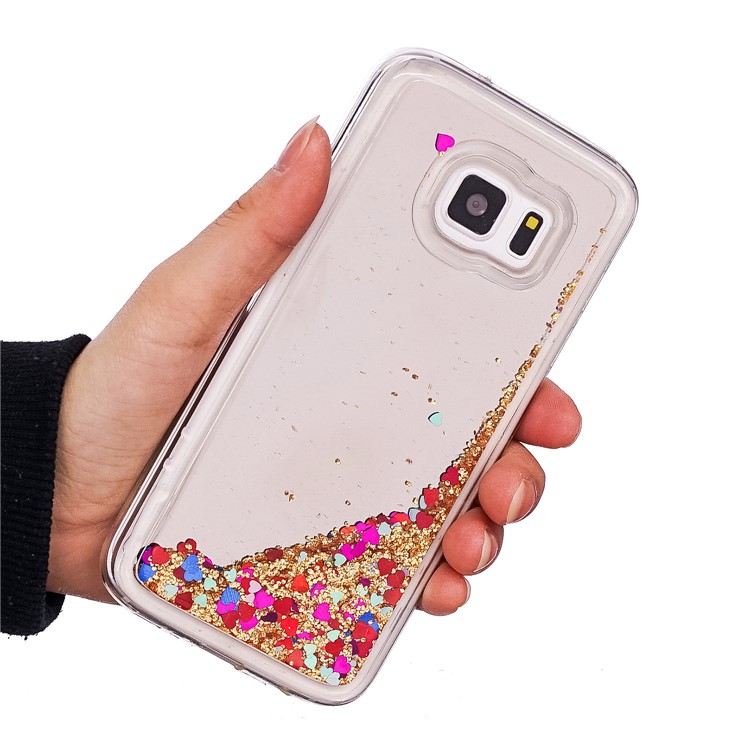 Floating Glitter Sequins Quicksand Mirror Surface TPU Cover for Samsung Galaxy S7 G930 - Gold-6
