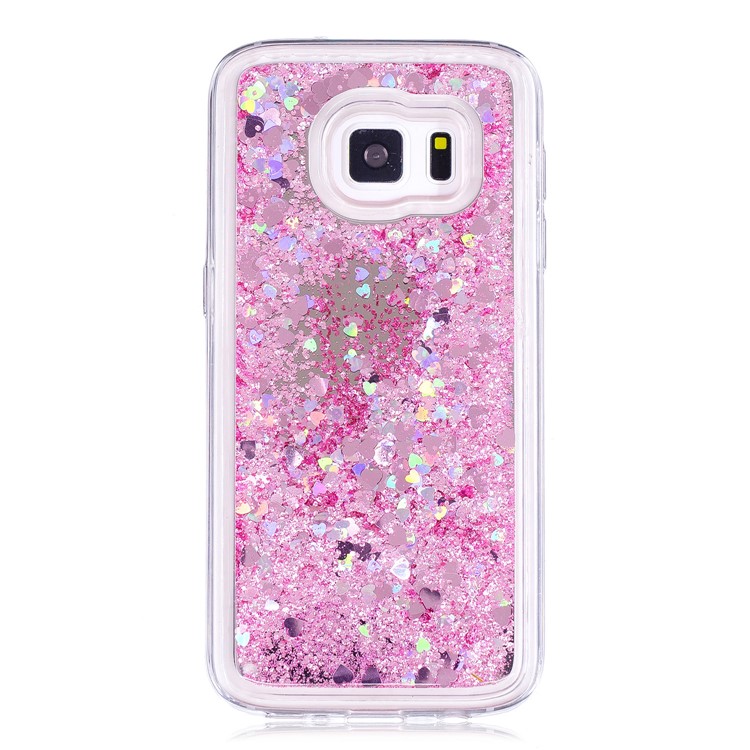 Floating Glitter Sequins Quicksand Mirror Surface TPU Mobile Case for Samsung Galaxy S7 G930 - Pink-2