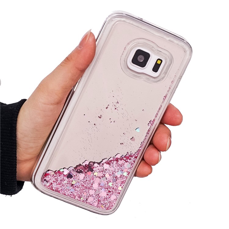 Floating Glitter Sequins Quicksand Mirror Surface TPU Mobile Case for Samsung Galaxy S7 G930 - Pink-5