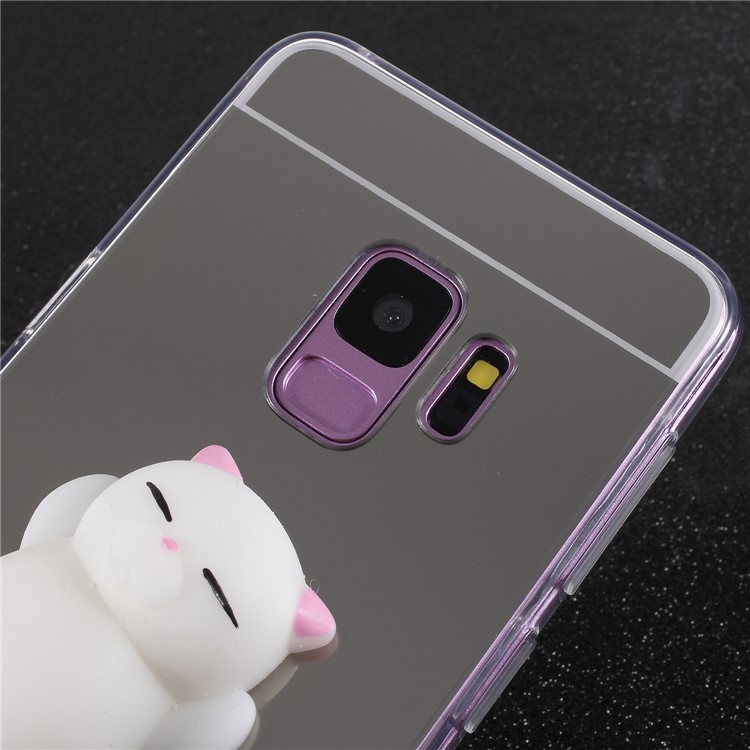 3D Pinch Squishy Toy Mirror Surface TPU Back Cover for Samsung Galaxy S9 SM-G960 - Pin Ear White Cat-2