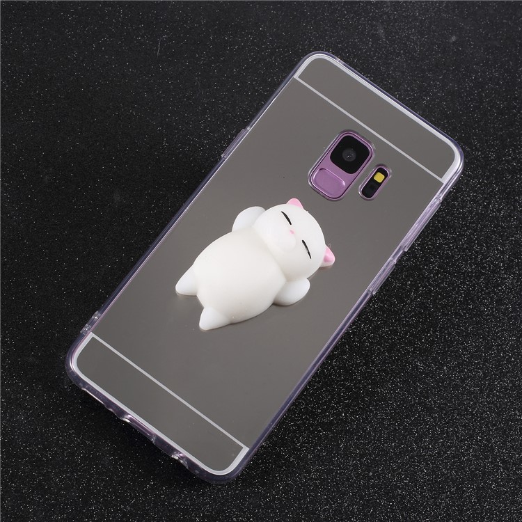 3D Pinch Squishy Toy Mirror Surface TPU Back Cover for Samsung Galaxy S9 SM-G960 - Pin Ear White Cat-4